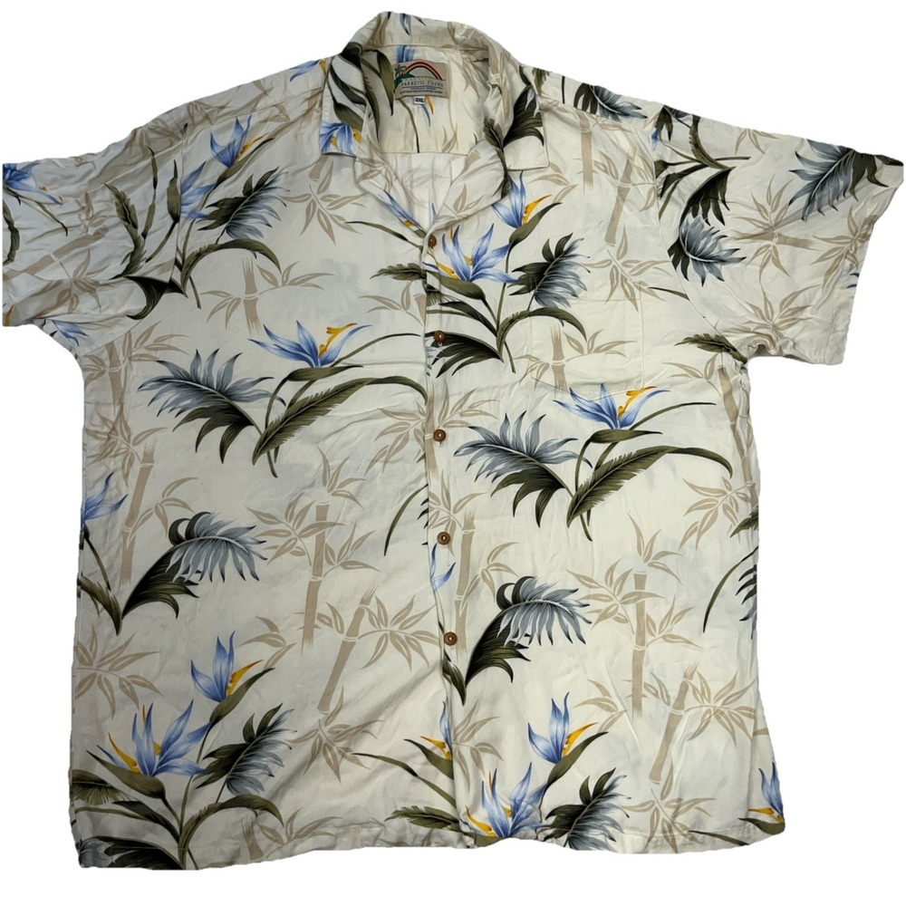 Paradise Found Men's Cream Bamboo Paradise Hawaiian Shirt Size‎ 2XL